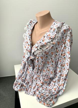 Женская блуза кофточка mango с сетевым в цветочный принт9 фото