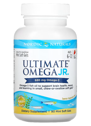 Nordic naturals, ultimate omega junior, зі смаком полуниці, 680 мг, 90 м'яких желатинових мінікапсул