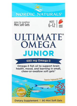 Nordic naturals, ultimate omega junior, зі смаком полуниці, 680 мг, 90 м'яких желатинових мінікапсул2 фото