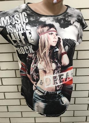 Крутая,комбинированная футболка,принт по груди