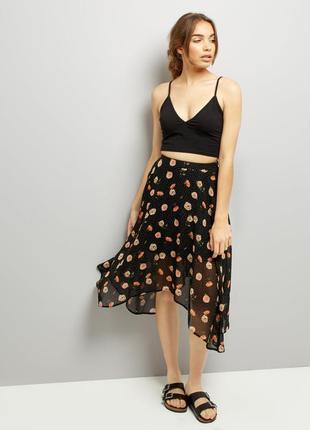 Ассиметричная юбка миди new look plus size шифоновая черная юбка с цветочным принтом большой размер1 фото
