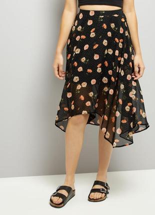 Ассиметричная юбка миди new look plus size шифоновая черная юбка с цветочным принтом большой размер2 фото