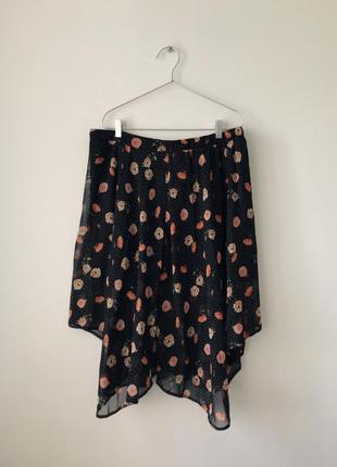 Ассиметричная юбка миди new look plus size шифоновая черная юбка с цветочным принтом большой размер9 фото