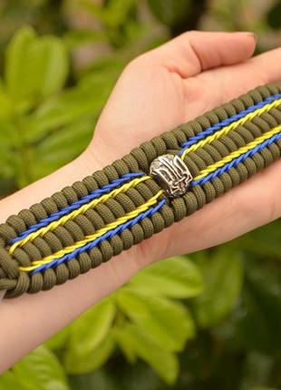Браслет с гравировками на ноже и гербом украины из латуни плетение трилобит из паракорда + брелок в подарок