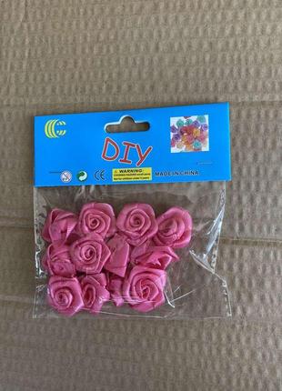 Атласні трояндочки для декору 2,5см темно рожеві