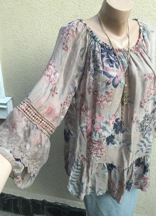 Шёлк+вискоза блуза-реглан,рубаха с рюшами,воланами,этно,бохо стиль,большой размер2 фото