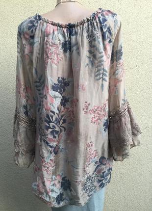 Шёлк+вискоза блуза-реглан,рубаха с рюшами,воланами,этно,бохо стиль,большой размер6 фото