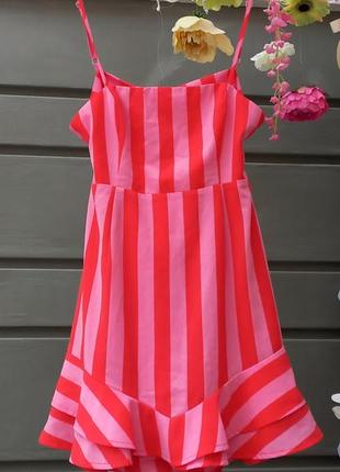Сарафан платье в красно-розовую полоску на завязках1 фото