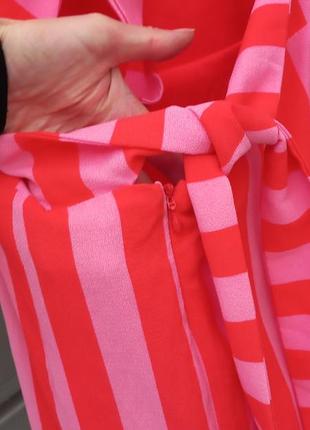 Сарафан платье в красно-розовую полоску на завязках6 фото