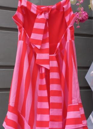 Сарафан сукня в червоно-рожеву полоску на зав'язках9 фото