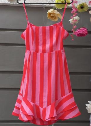 Сарафан платье в красно-розовую полоску на завязках4 фото