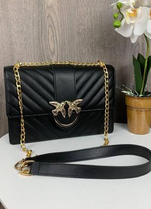 Женская модная  мини сумочка на цепочке пинко белая золотистая pinko черный4 фото