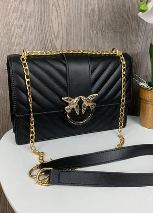 Женская модная  мини сумочка на цепочке пинко белая золотистая pinko черный2 фото