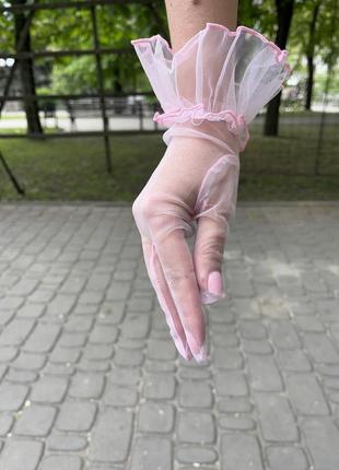 Перчатки нежно розовые короткие, прозрачные. очень женственно1 фото