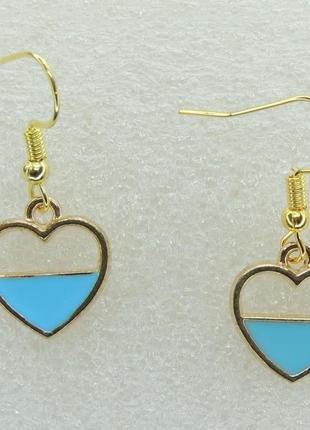Серьги liresmina jewelry серьги крючок (петля)  сердце голубой крови эмаль 3.3 см золотистые длинные серьги