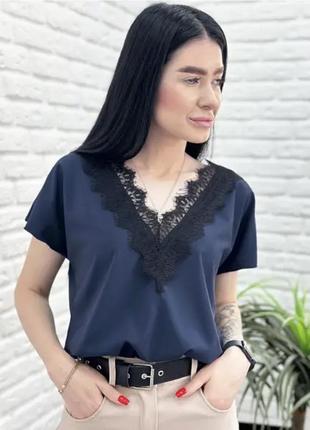 Жіноча блузка з вирізом та мереживом "brenda"| норма і батал8 фото