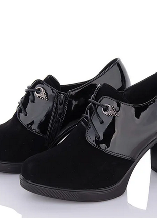 Туфли женские,черные лаковые комбинированные на каблуке, размеры 36,37,38,39,40