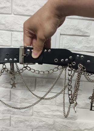 Kookai m / l кожаный черный женский пояс с цепями заклепками крестом буквами sex ремень