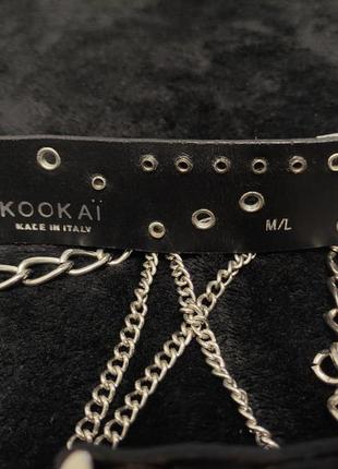 Kookai m / l кожаный черный женский пояс с цепями заклепками крестом буквами sex ремень