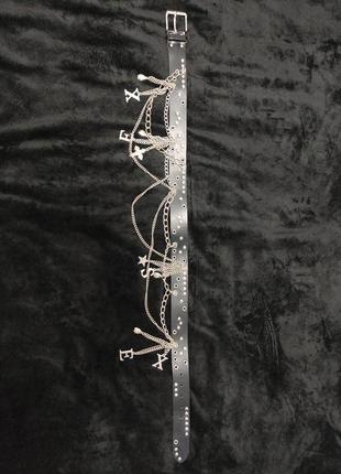 Kookai m / l кожаный черный женский пояс с цепями заклепками крестом буквами sex ремень