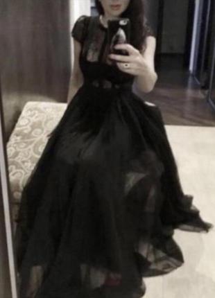 Длинное черное платье вечернее прозрачный верх, платье в пол