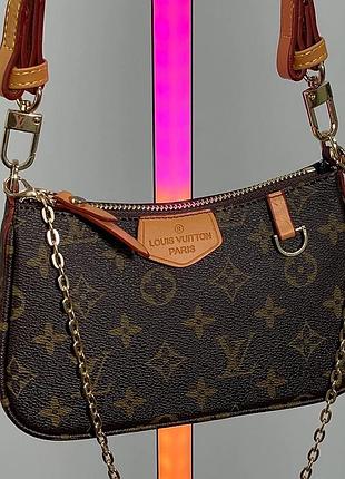 Жіноча сумка луї віттон коричнева louis vuitton easy pouch on strap monogram brown