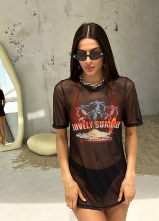 Купальник тройка с футболкой сеткой