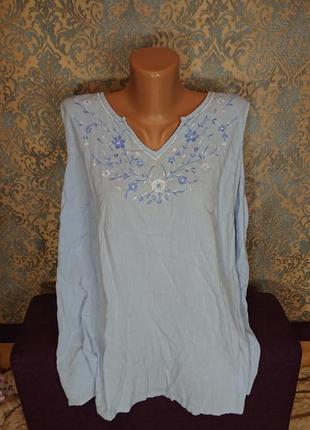 Женская блуза хлопок с вышивкой большой размер батал 54/56/58 блузка блузочка майка4 фото