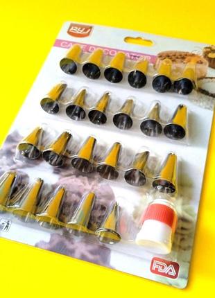 Набір кондитерських насадок 24 шт + перехідник для декорування десертів