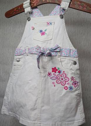 Белый джинсовый винтажный сарафан вышивка wonder kids