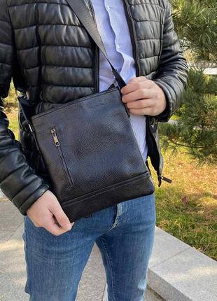 Модная мужская кожаная сумка планшетка через плечо6 фото