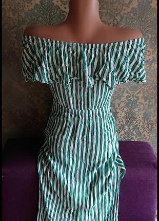 Летнее платье сарафан хлопок в полоску волан открытые плечи divided р.xs/s5 фото