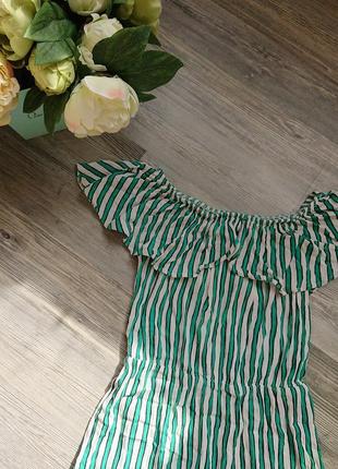 Летнее платье сарафан хлопок в полоску волан открытые плечи divided р.xs/s8 фото