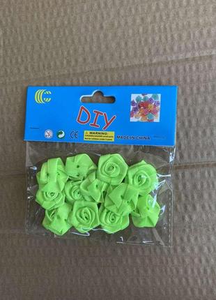 Атласные розочки для декора 2,5см салатовые