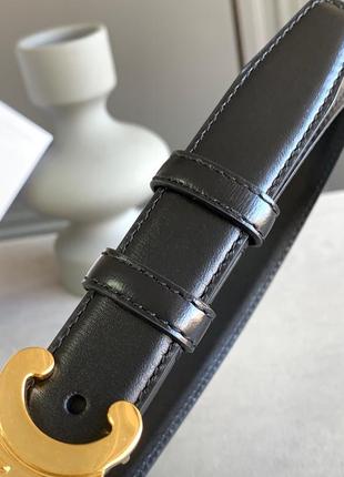 Женский черный кожаный ремень пояс triomphe belt сeline с бляхой логотипом селин 2 и 2,5 см6 фото