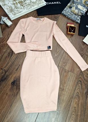 Костюм двойка юбка + топ с длинным рукавом рубчик  ,, новый