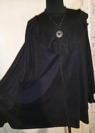 Эффектнейшая,эко замша,блузка с воланом,с шнуровкой и интересным рукавом,мега батал2 фото