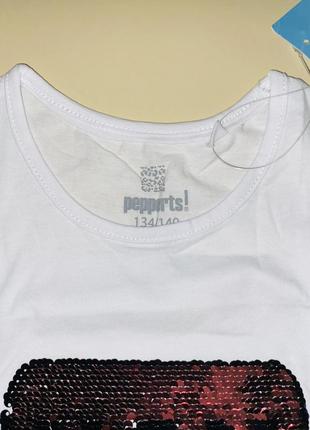 Котонова футболка  для дівчинки білого кольору з паєтками-перевертишами.100% хлопок// розмір:134/1404 фото