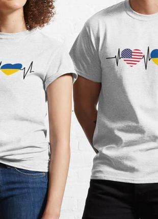 Мужская и женская патриотическая футболка с принтом usa ukraine америка украина9 фото