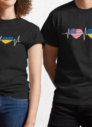 Мужская и женская патриотическая футболка с принтом usa ukraine америка украина8 фото