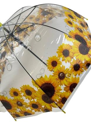 Прозрачный зонт-трость с изображением цветов, полуавтомат от фирмы mario, желтая ручка 0211-54 фото