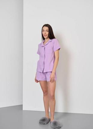 Муслиновая пижама женская шорты и рубашка, лавандовый s