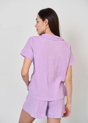Муслиновая пижама женская шорты и рубашка, лавандовый s3 фото