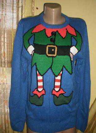 Акція! шикарний модний світер-туніка в новорічному стилі з ельфом новий новогодний свитер ельф