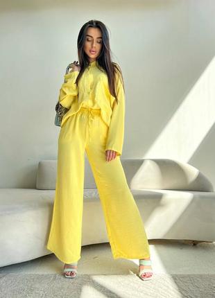 Костюм женский двойка желтый брюки и рубашка 42-52 размеры5 фото
