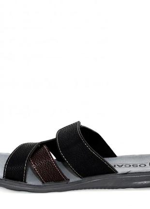 Стильні чорні чоловічі шльопанці,шльопки,капці - чоловіче взуття на літо на липучках з коричневим5 фото