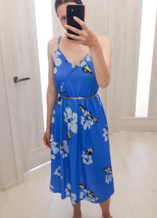 Блакитна сукня міді сукня квітковий принт блакитне плаття міді квіти квітковий принт2 фото