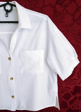 Лён+хлопок белая свободная рубашка с короткими рукавами укороченная рубашка оверсайз3 фото