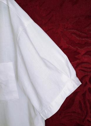 Лён+хлопок белая свободная рубашка с короткими рукавами укороченная рубашка оверсайз4 фото