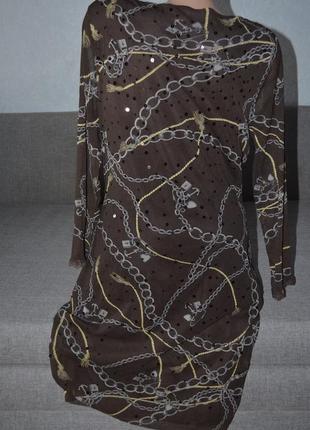 Нарядное платье в коричневых тонах , украшение ткани - пайетки2 фото
